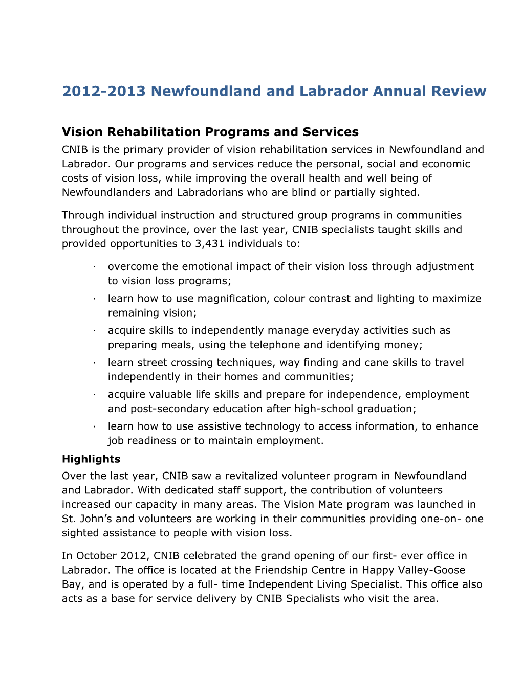 2012-2013 Newfoundland and Labrador Annual Review