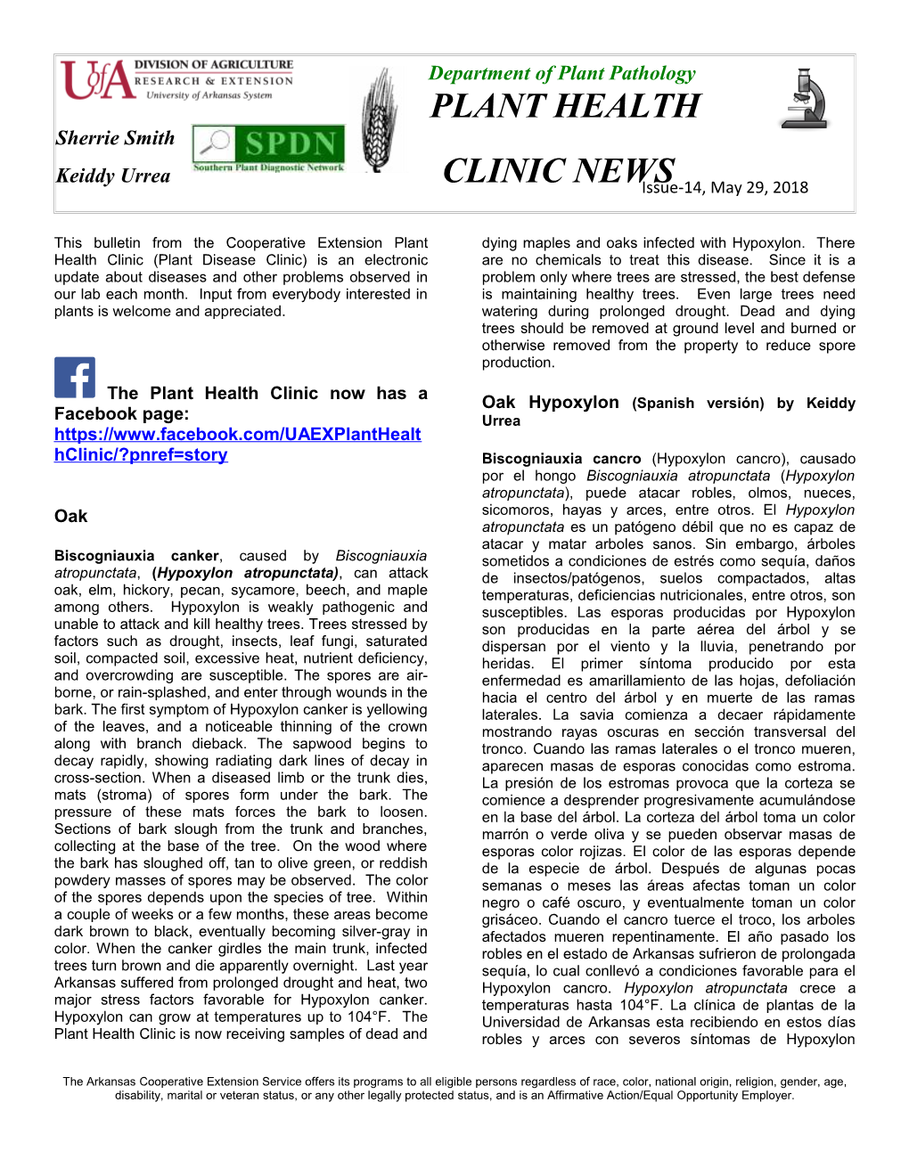 Plant Health Clinic Newsletter-Issue 14, 2018