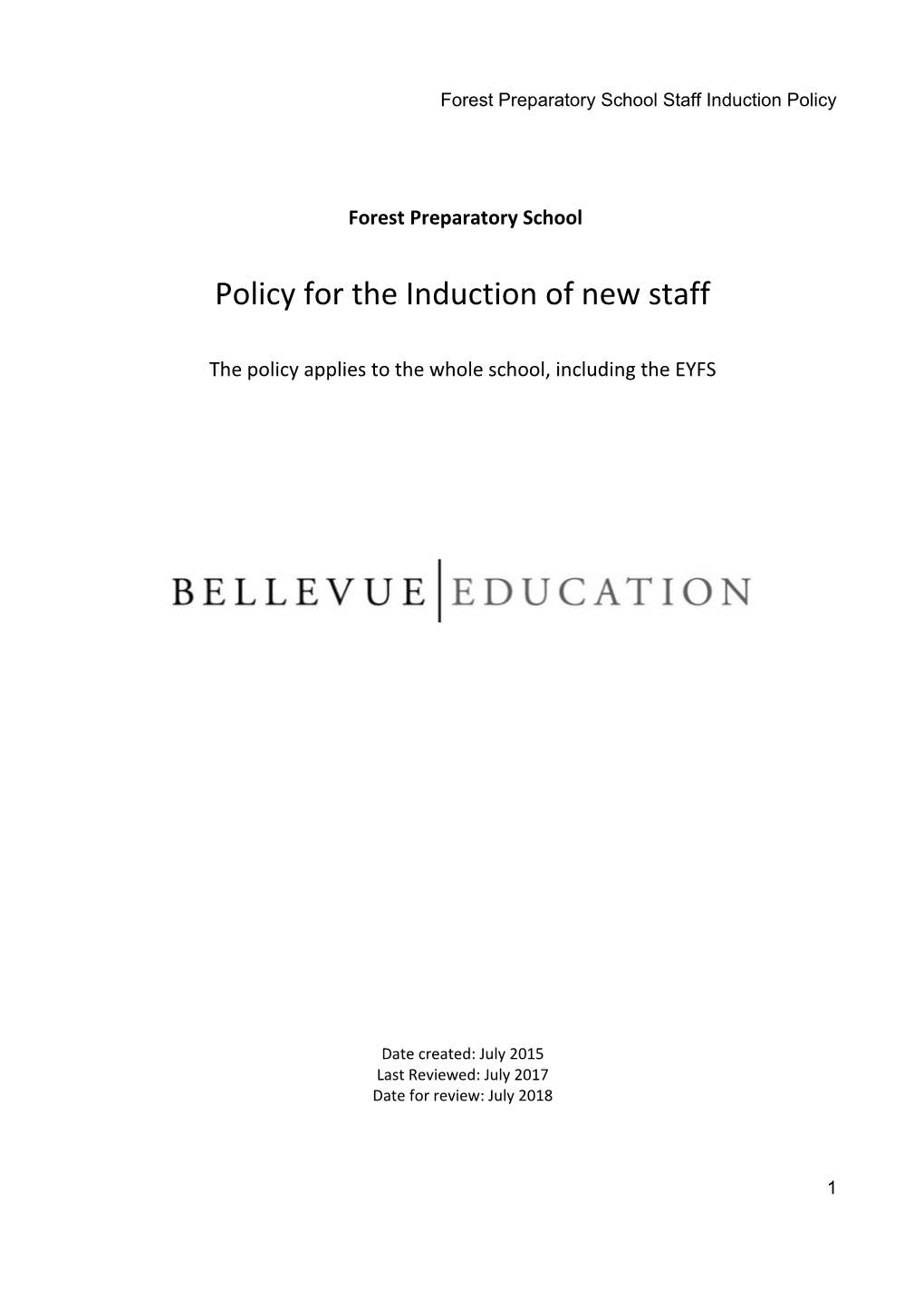 Forest Preparatory School Staff Induction Policy