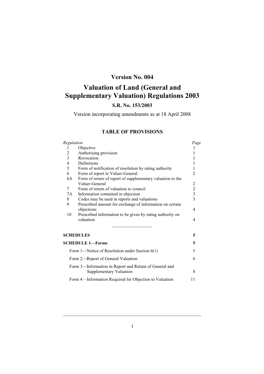 Valuation of Land (General and Supplementary Valuation) Regulations 2003