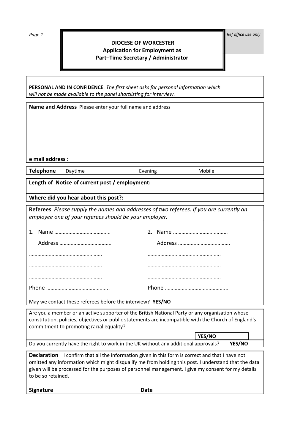 Application for Employment As