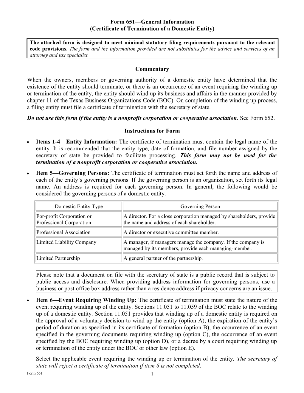 Certificate of Termination of a Domestic Entity