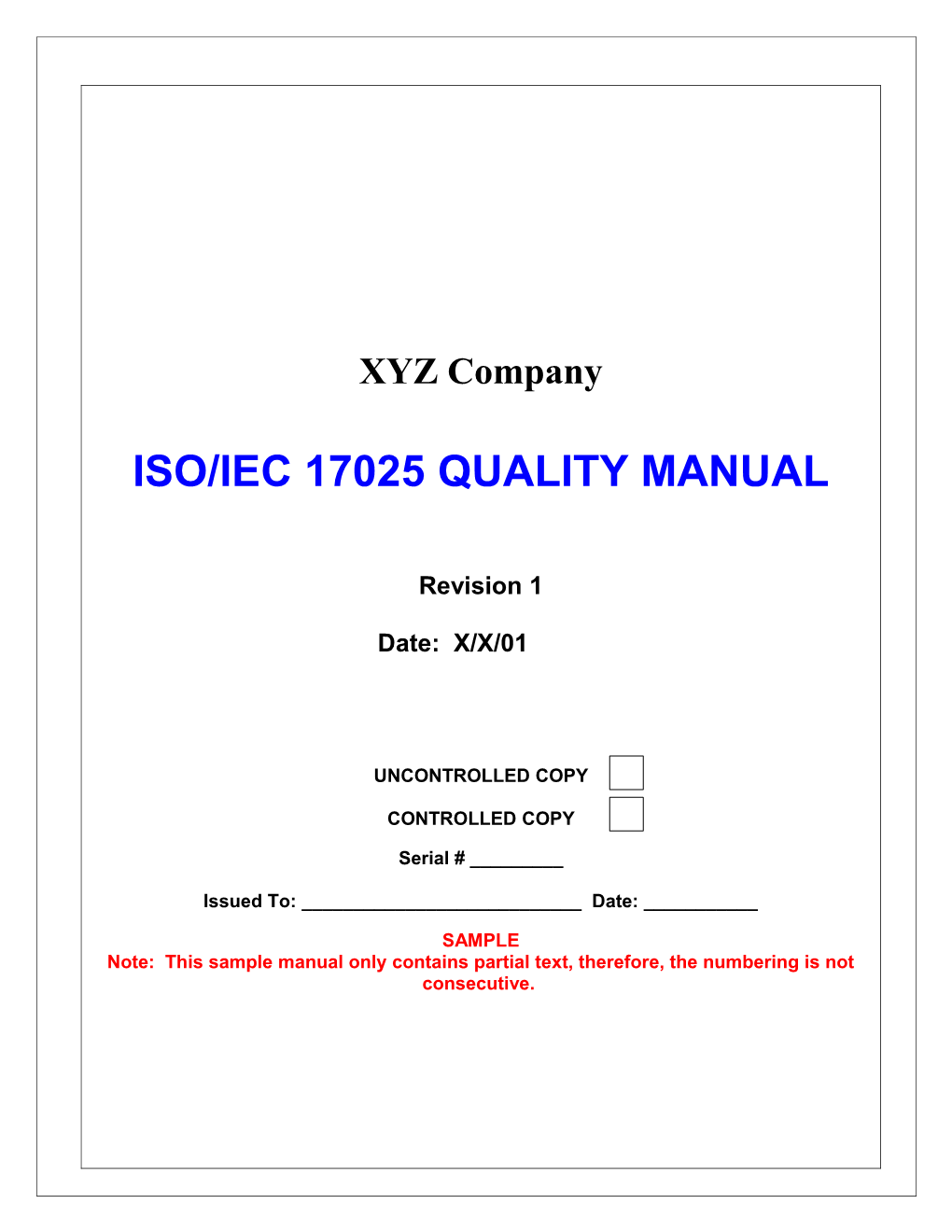 Gaging.Com & QSI's ISO 17025 Sample Manual