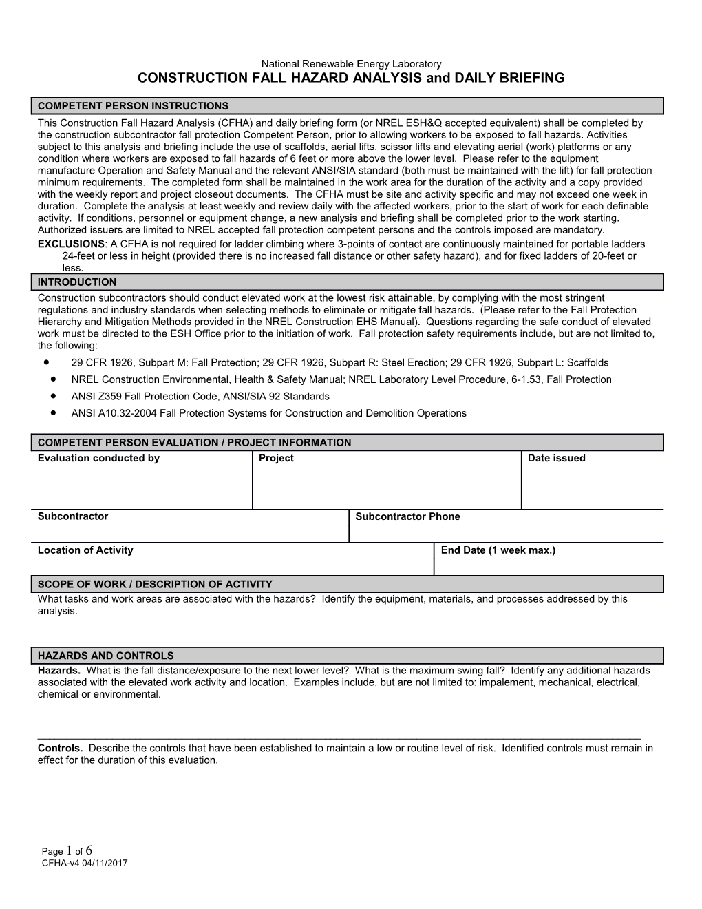 Construction Fall Hazard Analysis