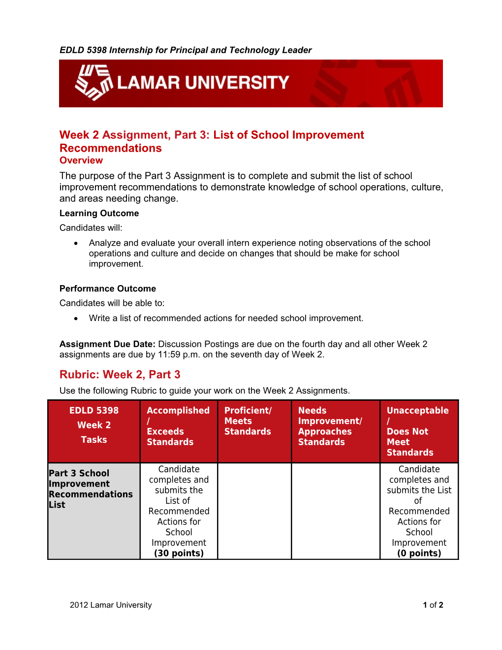 EDLD 5398 Internship for Principal and Technology Leader