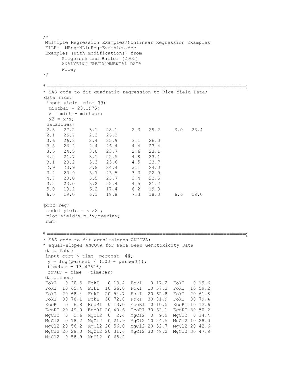 Multiple Regression Examples/Nonlinear Regression Examples