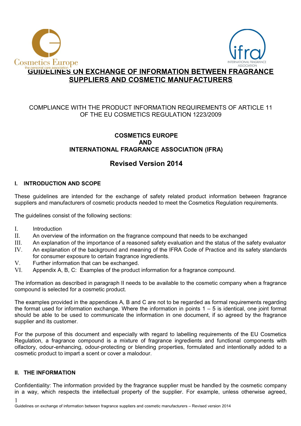Guidelines on Exchange of Information Between Fragrance Suppliers and Cosmetic Manufacturers