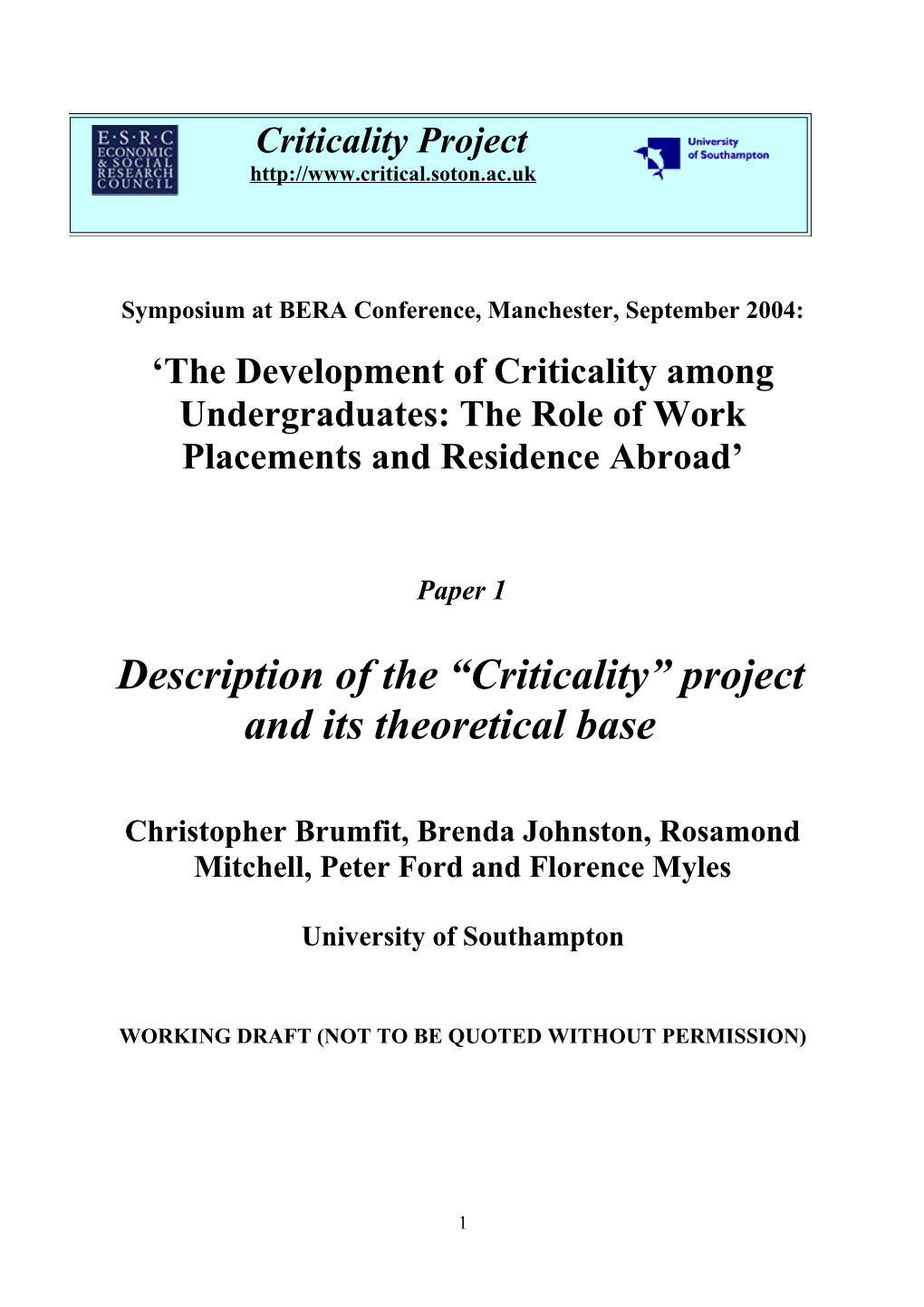 Development of Criticality Among Undergraduates in Two Academic Disciplines