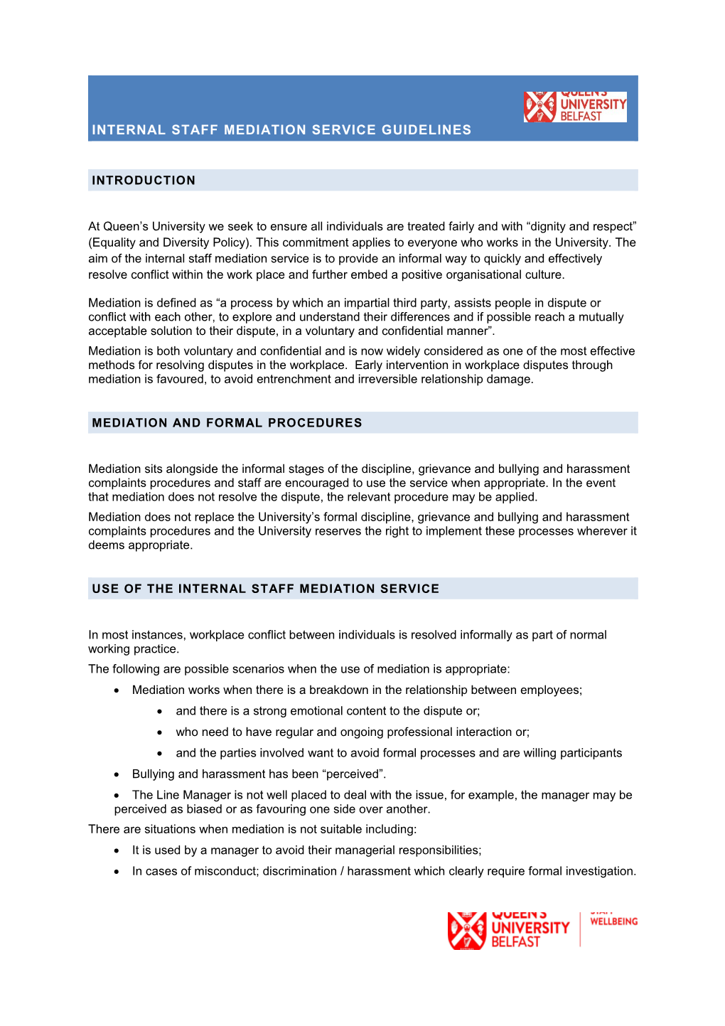 Internal Staff Mediation Service Guidelines