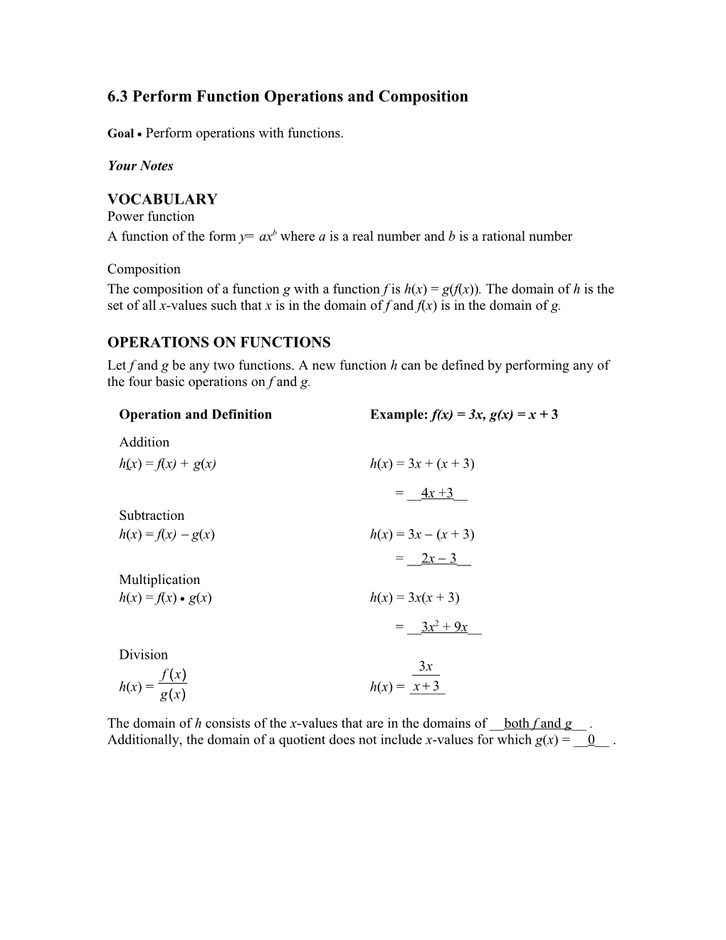 6.3 Perform Function Operations and Composition