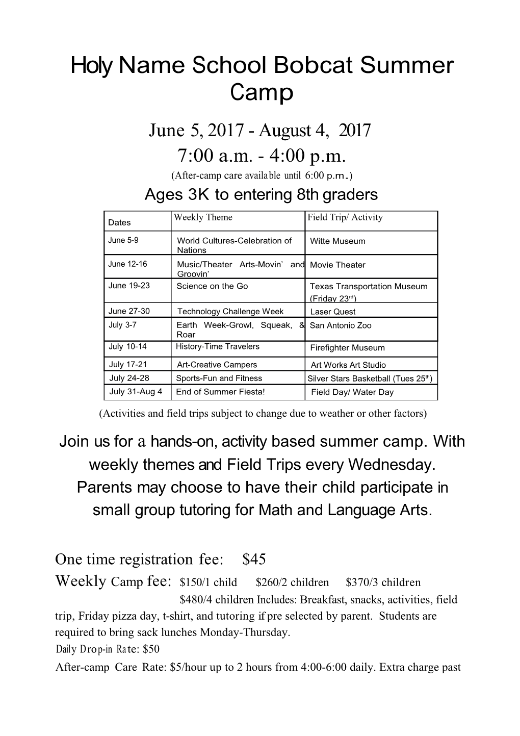 Holy Name School Bobcat Summer Camp