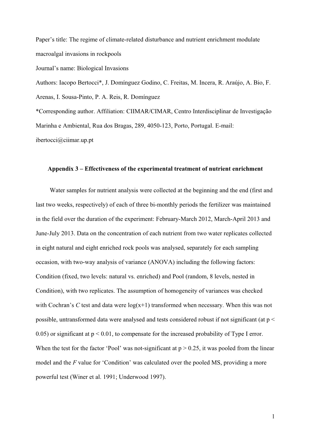 Paper S Title: the Regime of Climate-Related Disturbance and Nutrient Enrichment Modulate