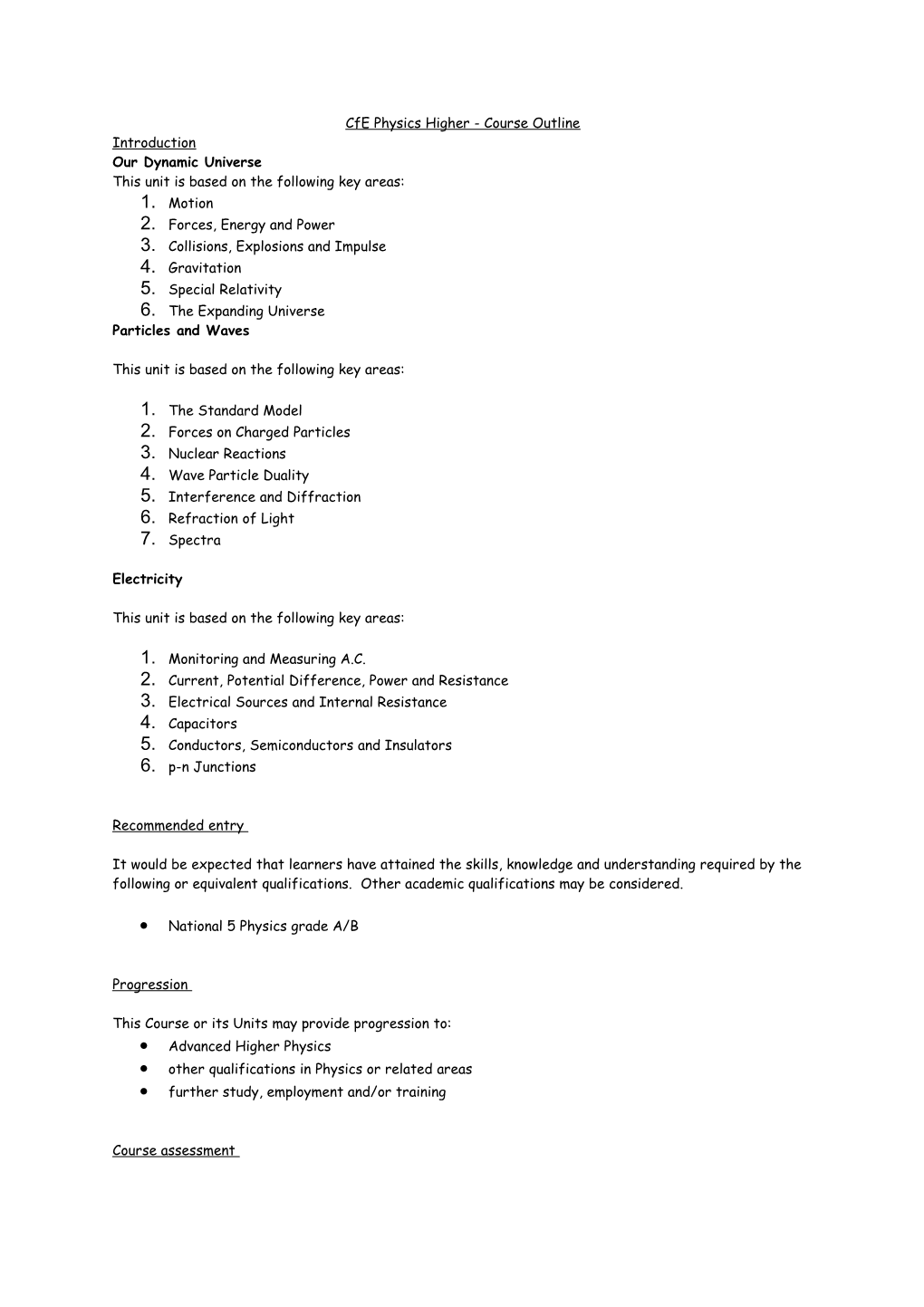 Cfephysics Higher - Course Outline