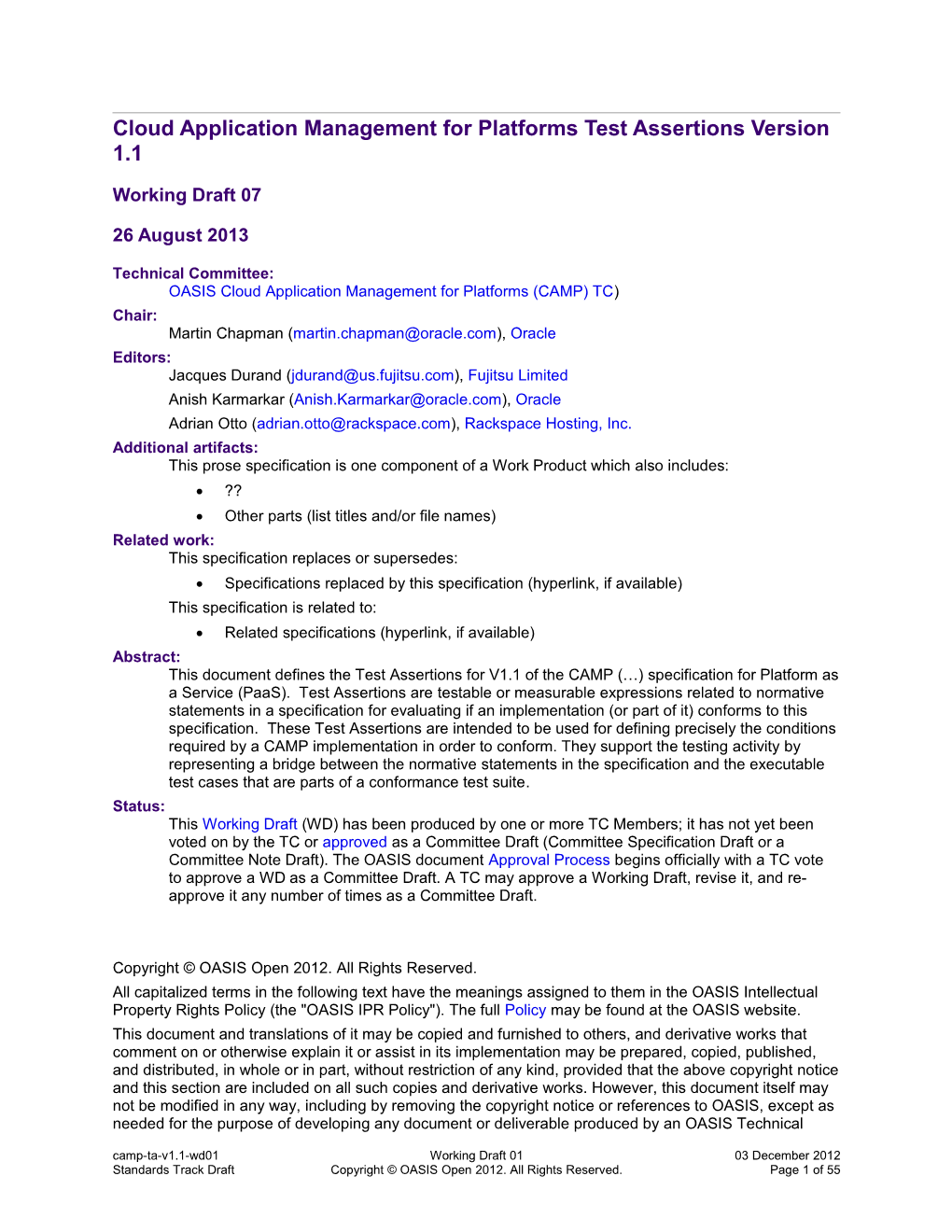 Cloud Application Management for Platforms Test Assertions Version 1.1