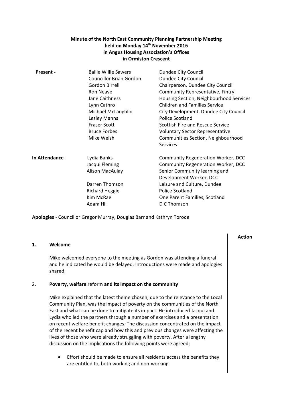 Minute of the North East Community Planning Partnership Meeting