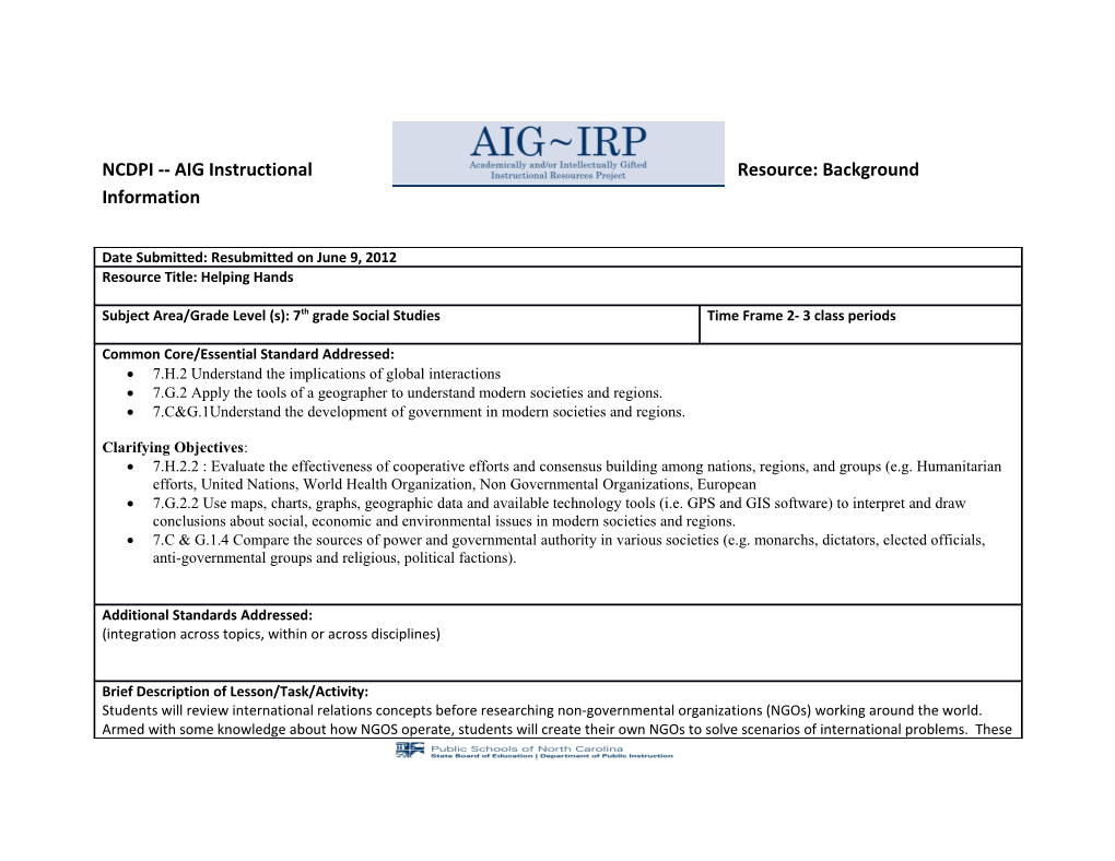 NCDPI AIG Instructional Resource: Background Information s4