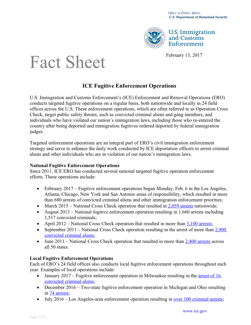 ICE Fugitive Enforcement Operations