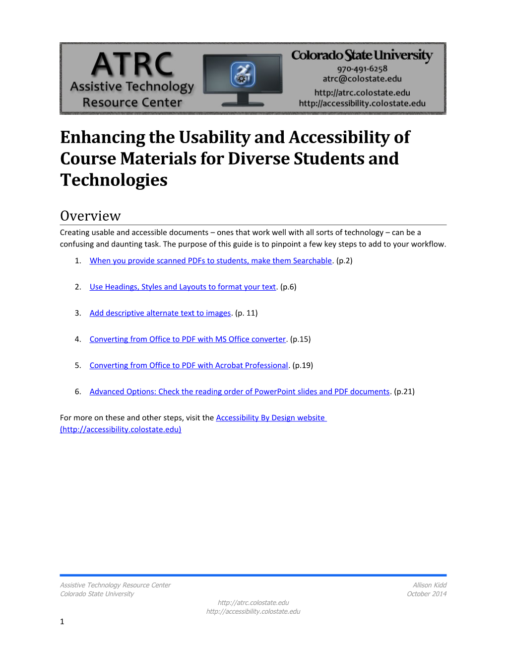 Enhancing the Usability and Accessibility of Course Materials for Diverse Students And