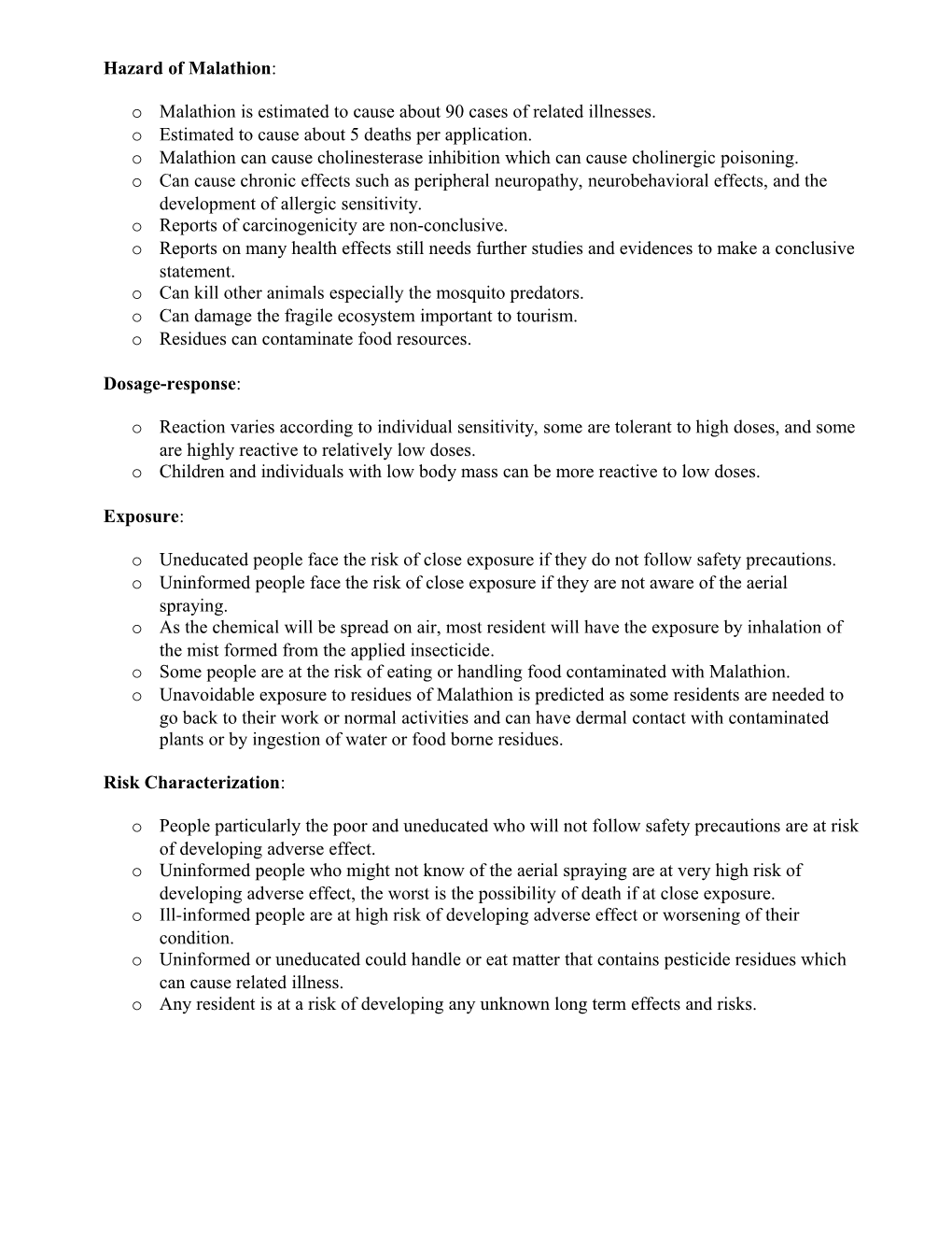 Hazard of Malathion