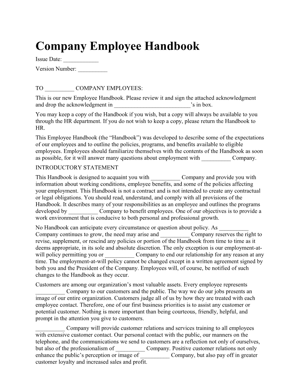 Company Employee Handbook