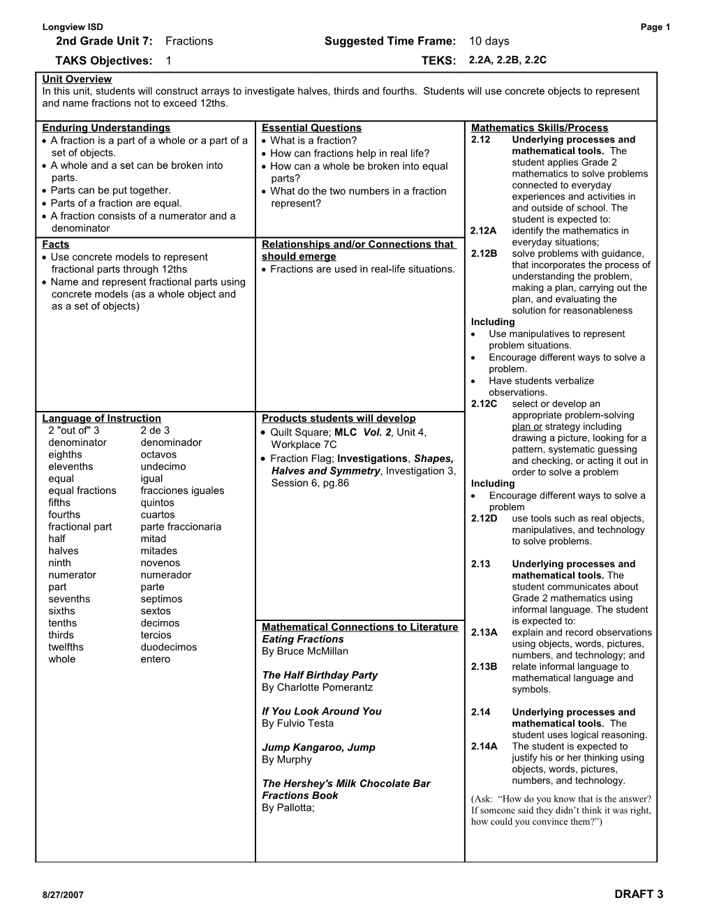 2 Math Unit 7 Overview