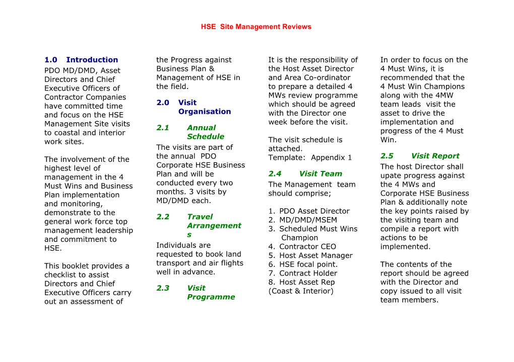 HSE Site Management Reviews