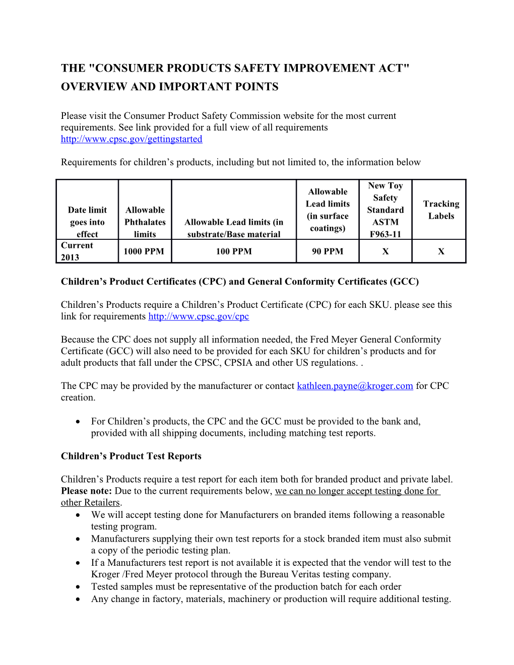 The Consumer Products Safety Improvement Act