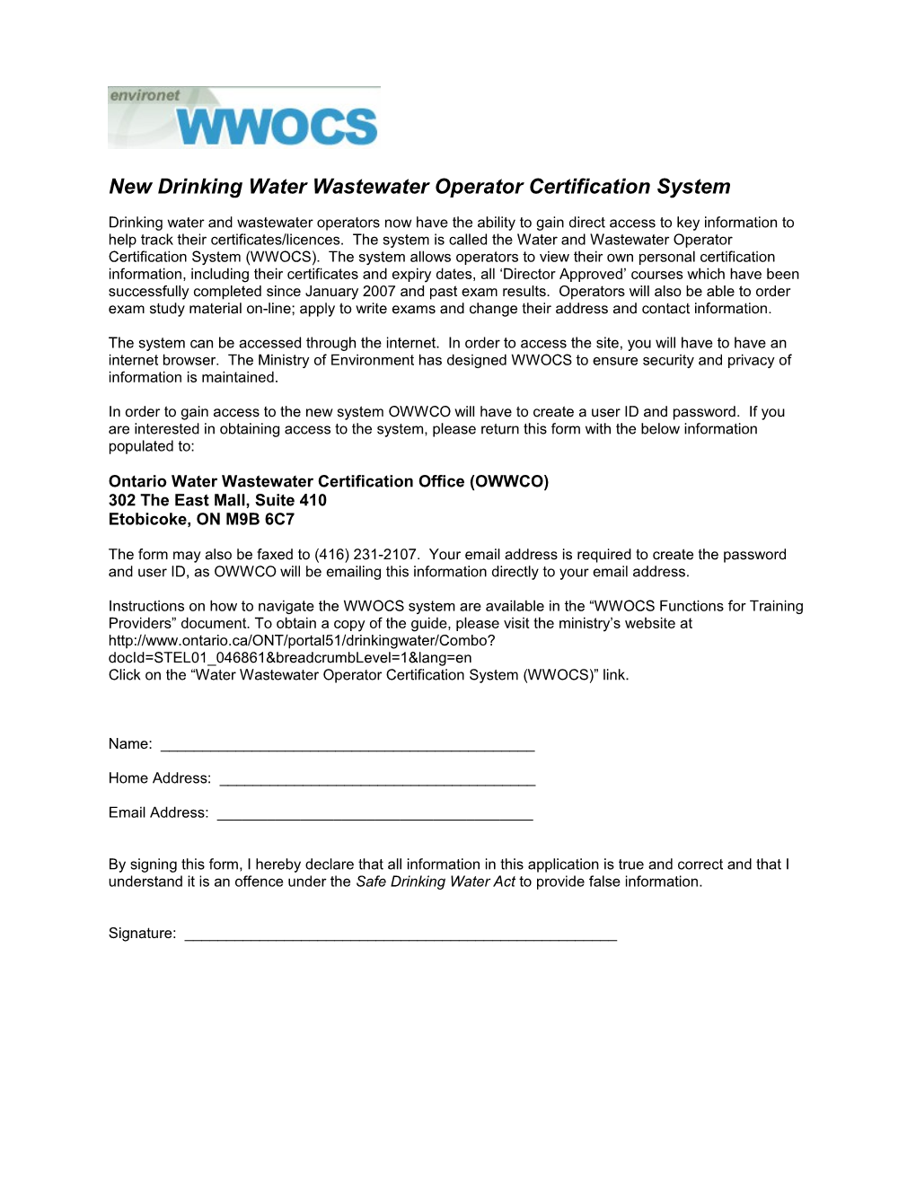 New Drinking Water Wastewater Operator Certification System