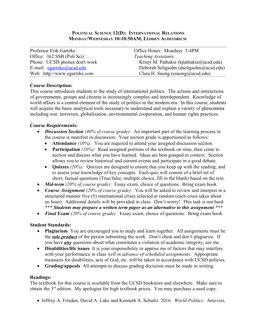 Political Science 12(D): International Relations