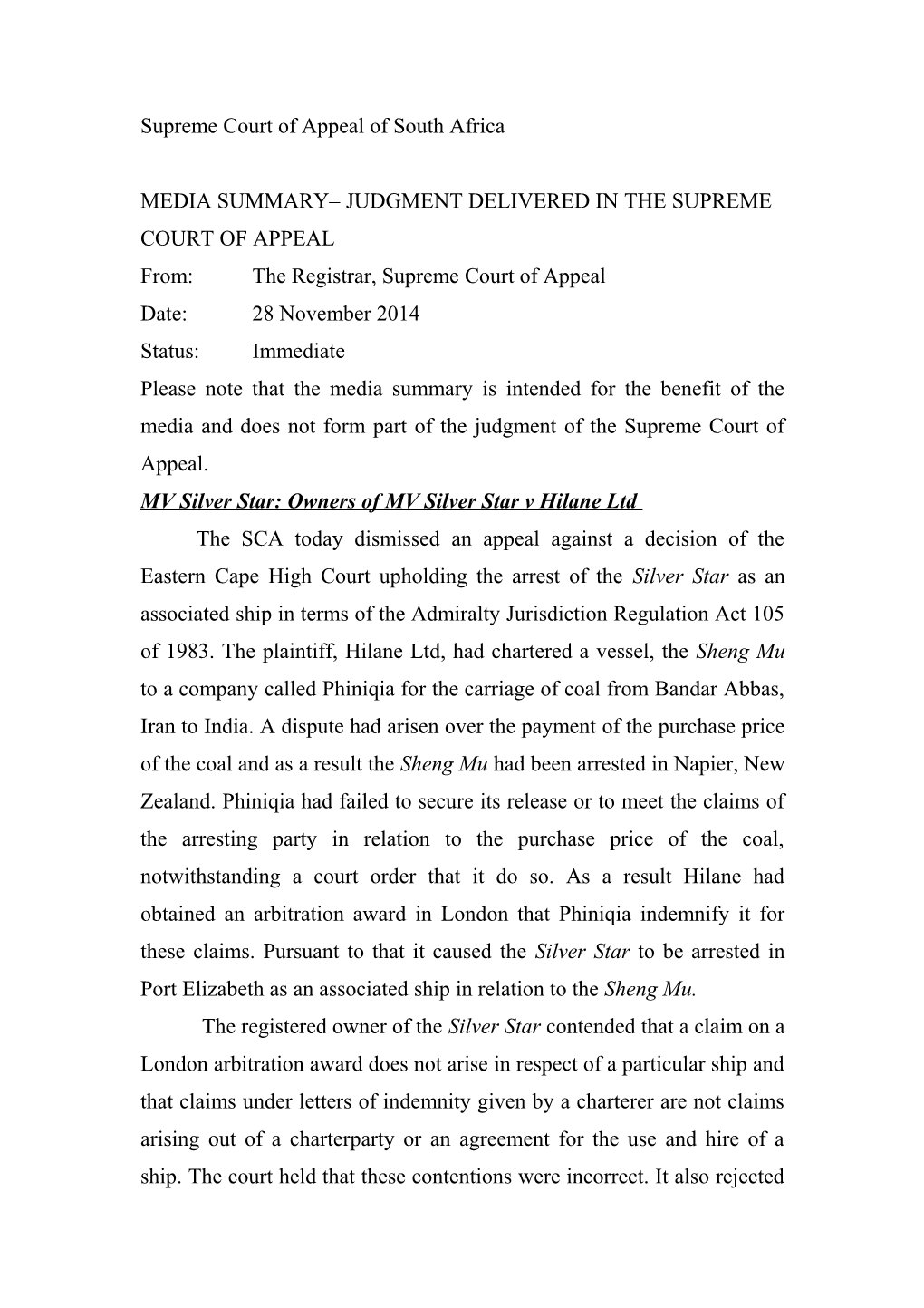 Supreme Court of Appeal of South Africa s2