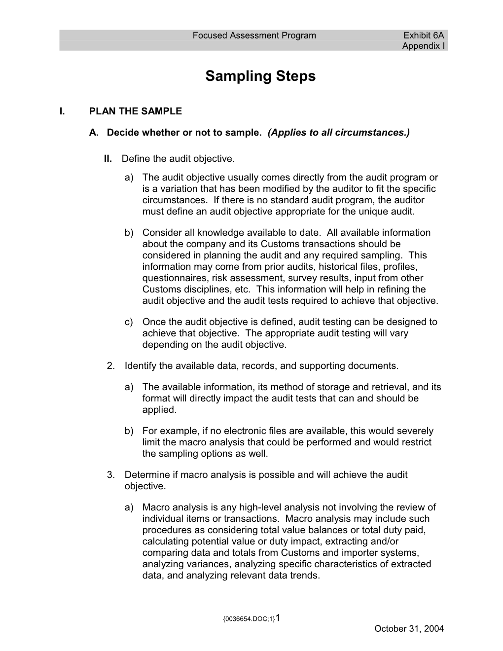 FAP Doc - Exhibit 6A (Appendix I) - Sampling Steps (0036654;1)