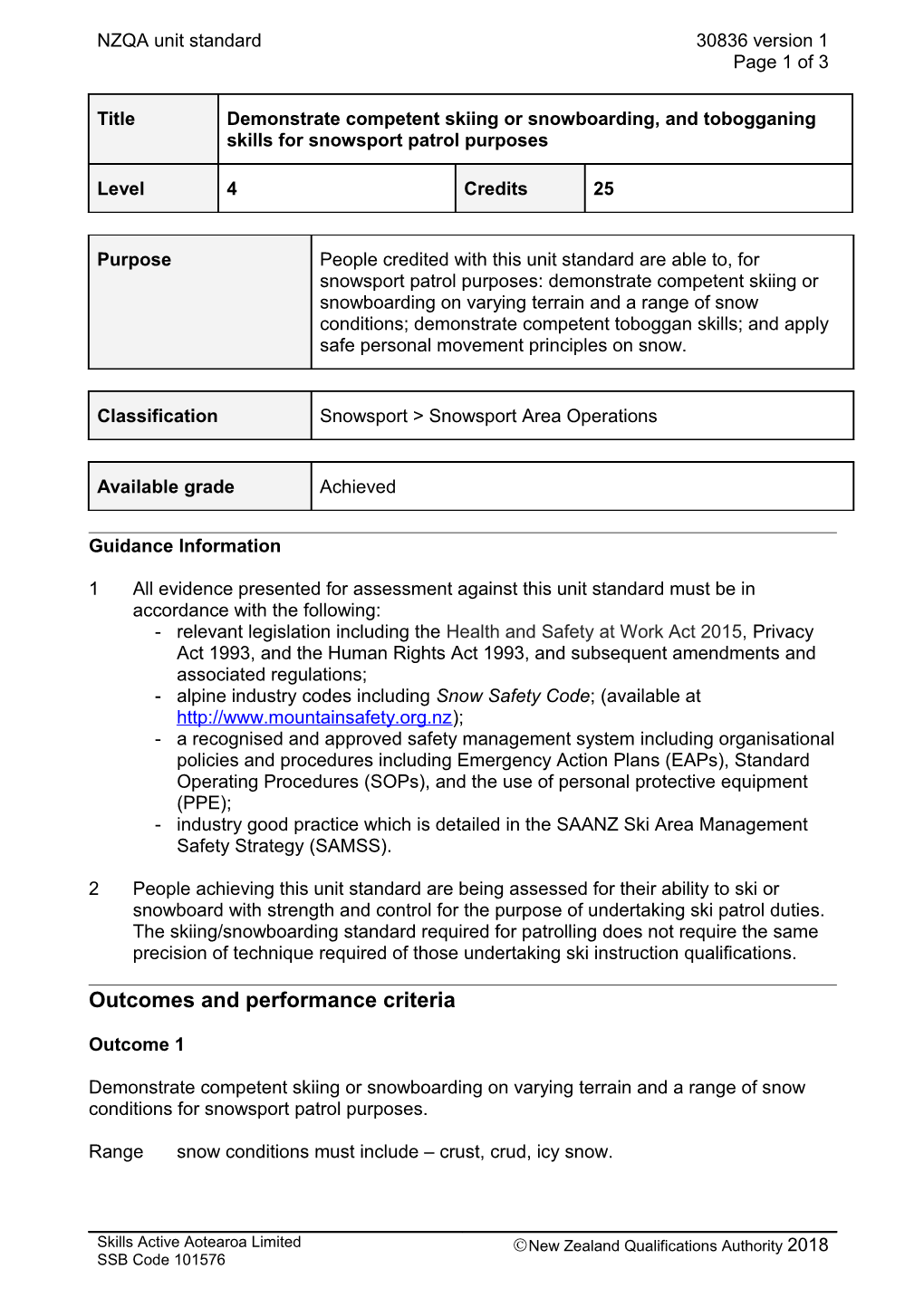 30836 Demonstrate Competent Skiing Or Snowboarding, and Tobogganing Skills for Snowsport