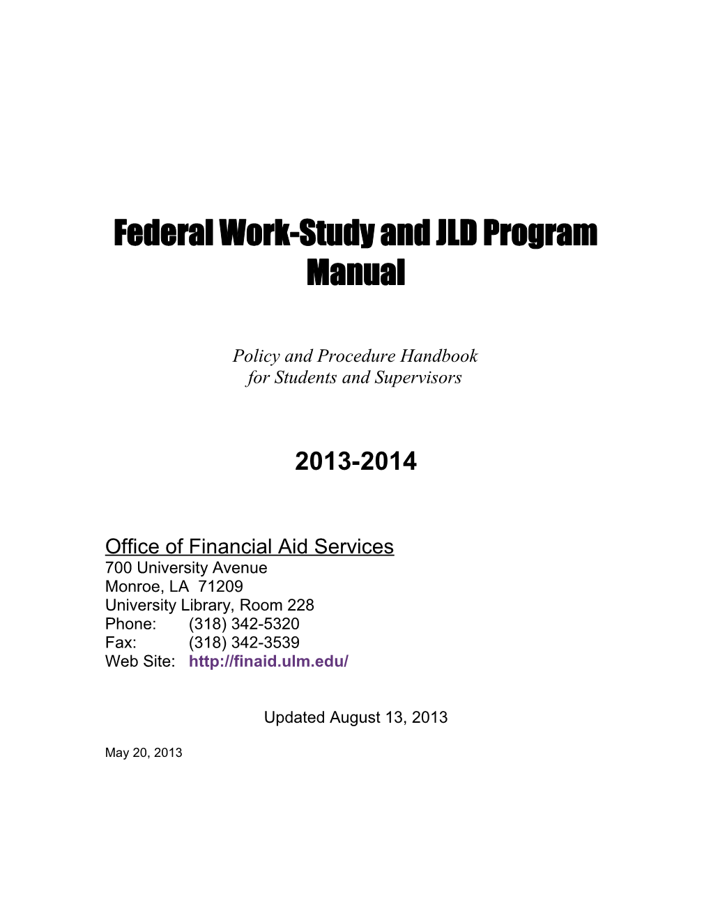 Federal Work-Study and JLD Program Manual