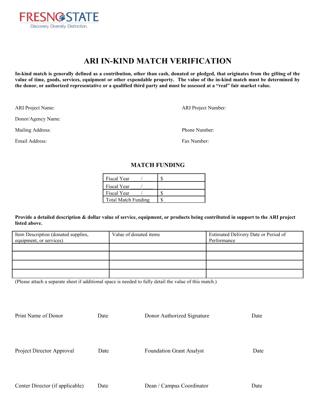 Ari In-Kind Match Verification