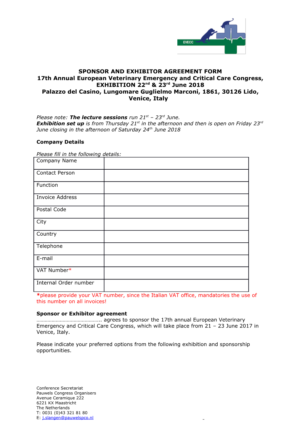 Sponsor and Exhibitor Agreement Form