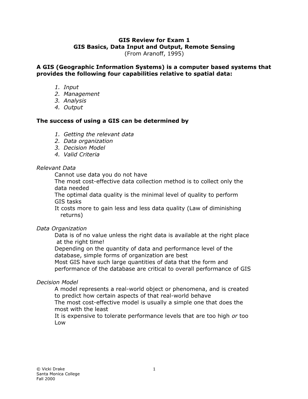 GIS Review for Exam 1