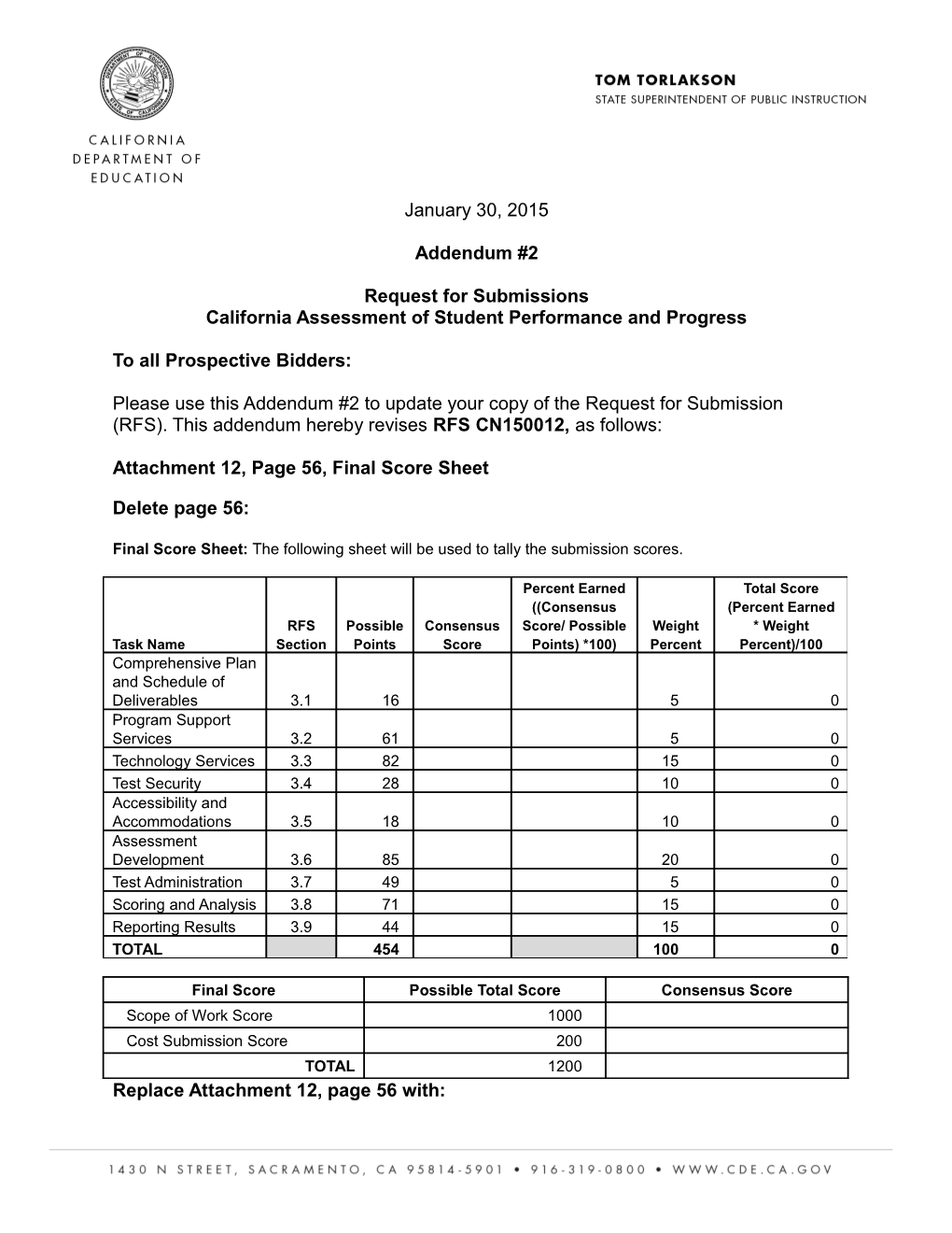 CAASPP RFS 2014, Addendum 2 - CAASPP (CA Dept of Education)