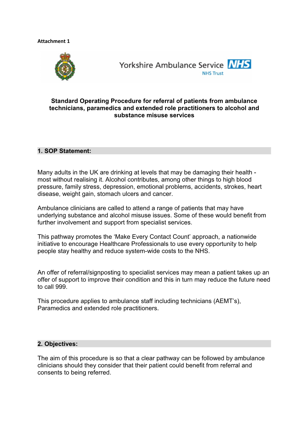 Standard Operating Procedure for Referral of Patients from Ambulance Technicians, Paramedics