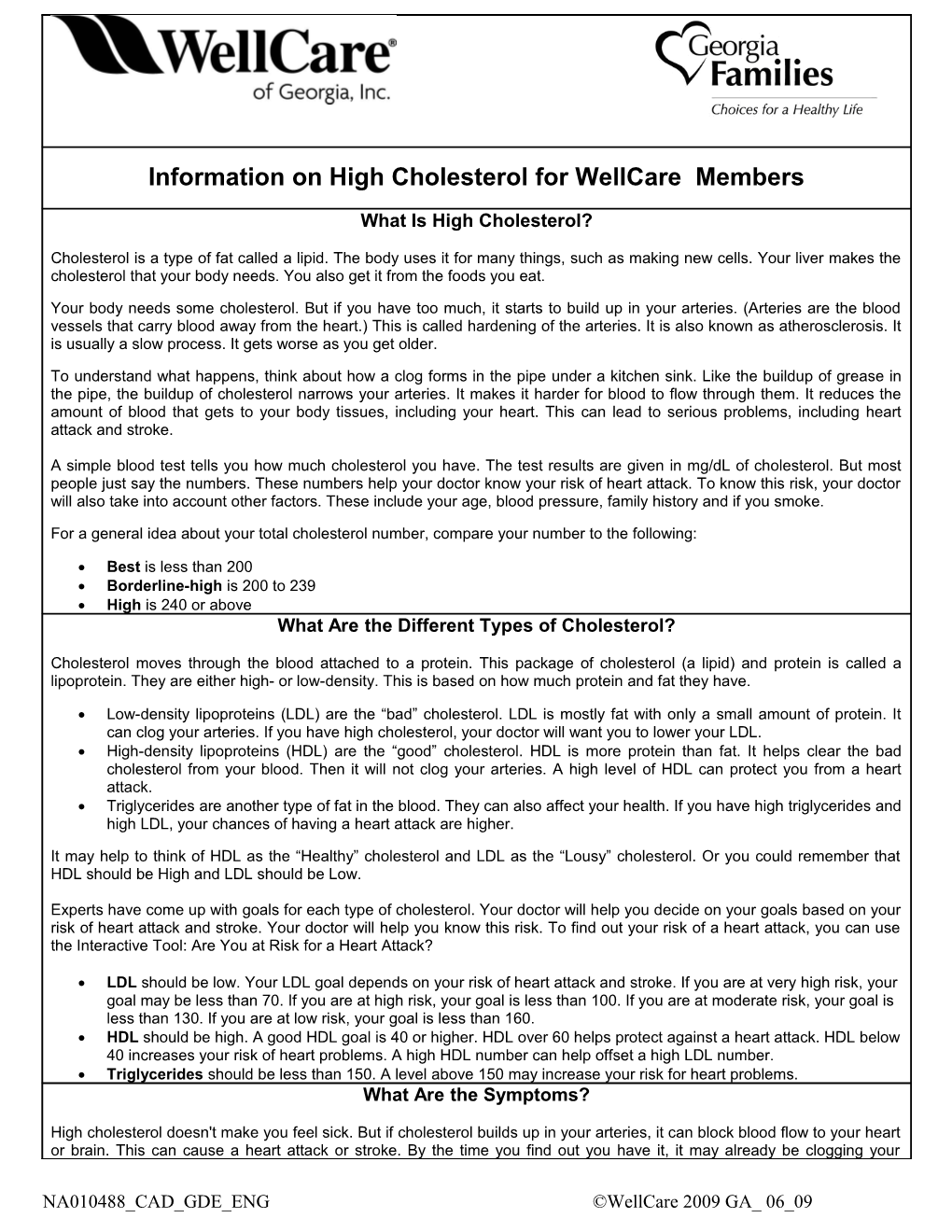 Information on High Cholesterol for Wellcare Members