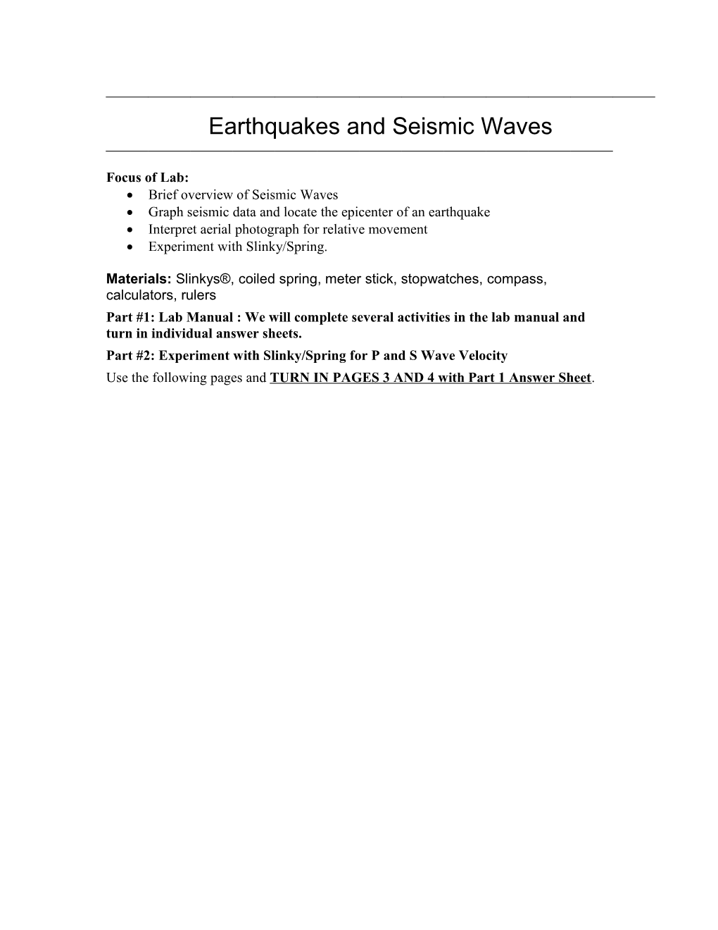 Earthquakes and Seismic Waves