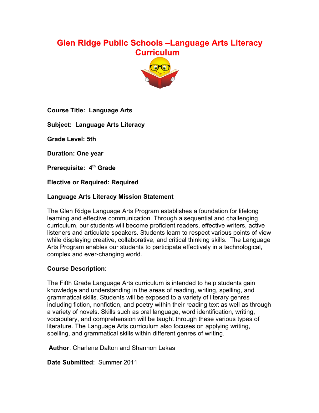 Language Arts Literacy Template