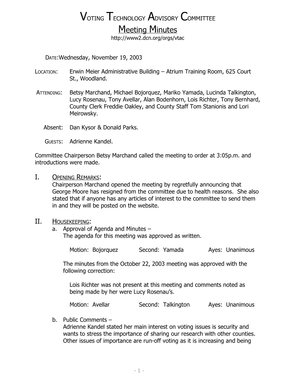 Minutes of the Voting Technology Committee