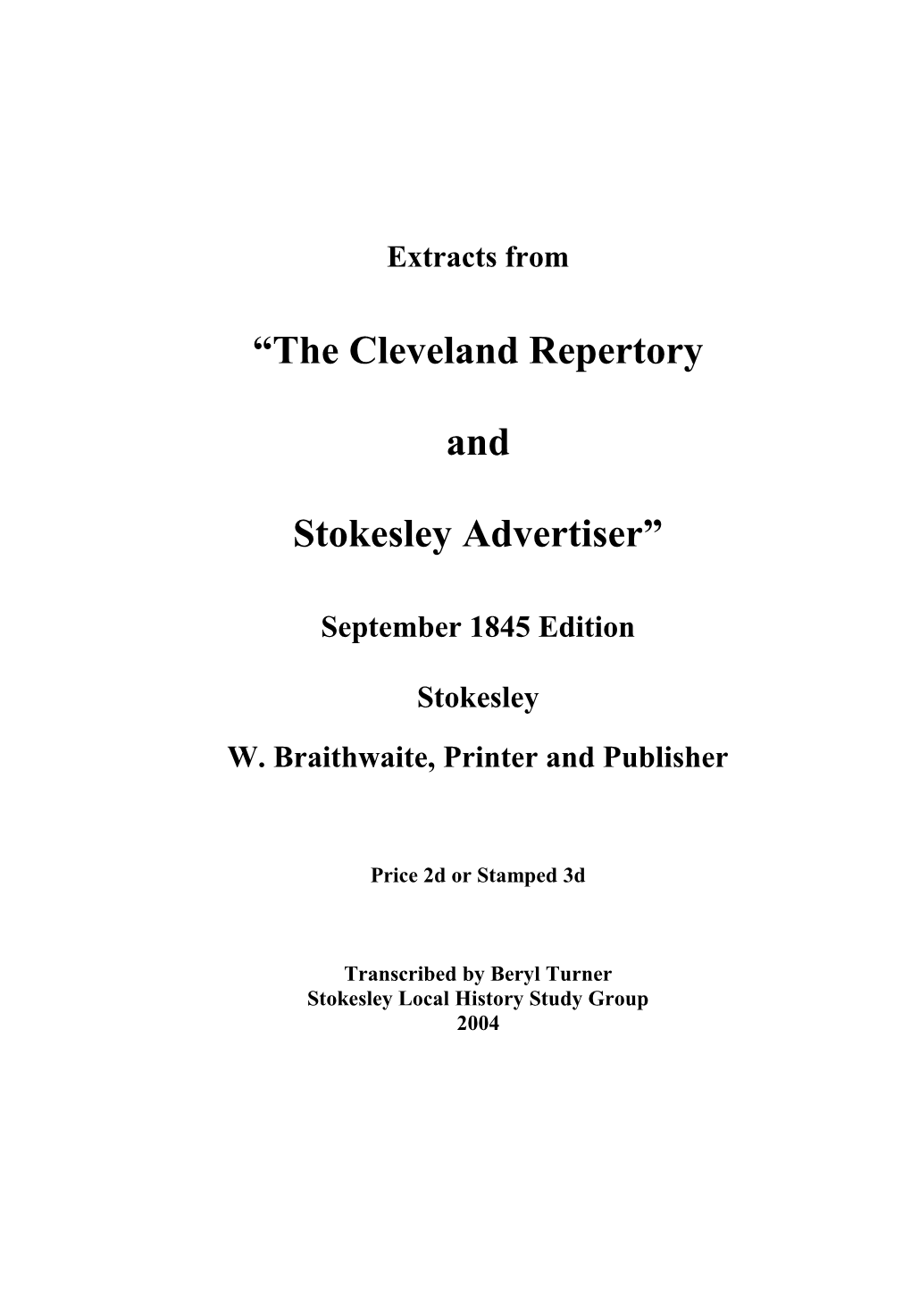 Cleveland Repertory & Stokesley Advertiser Sep 1845