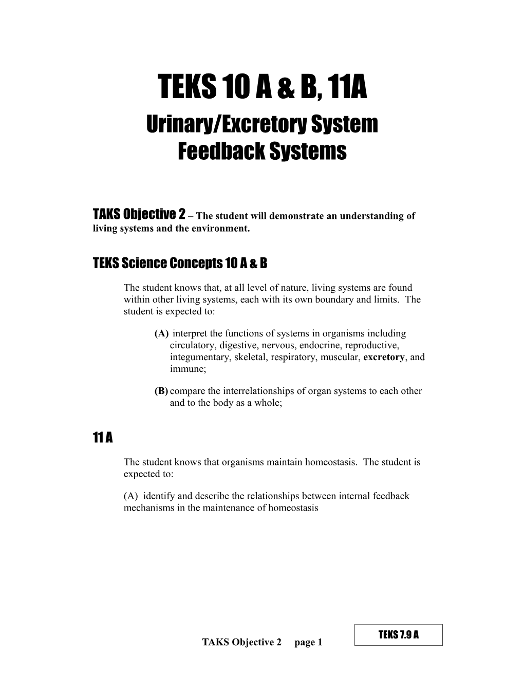 Urinary/Excretory System Feedback Systems