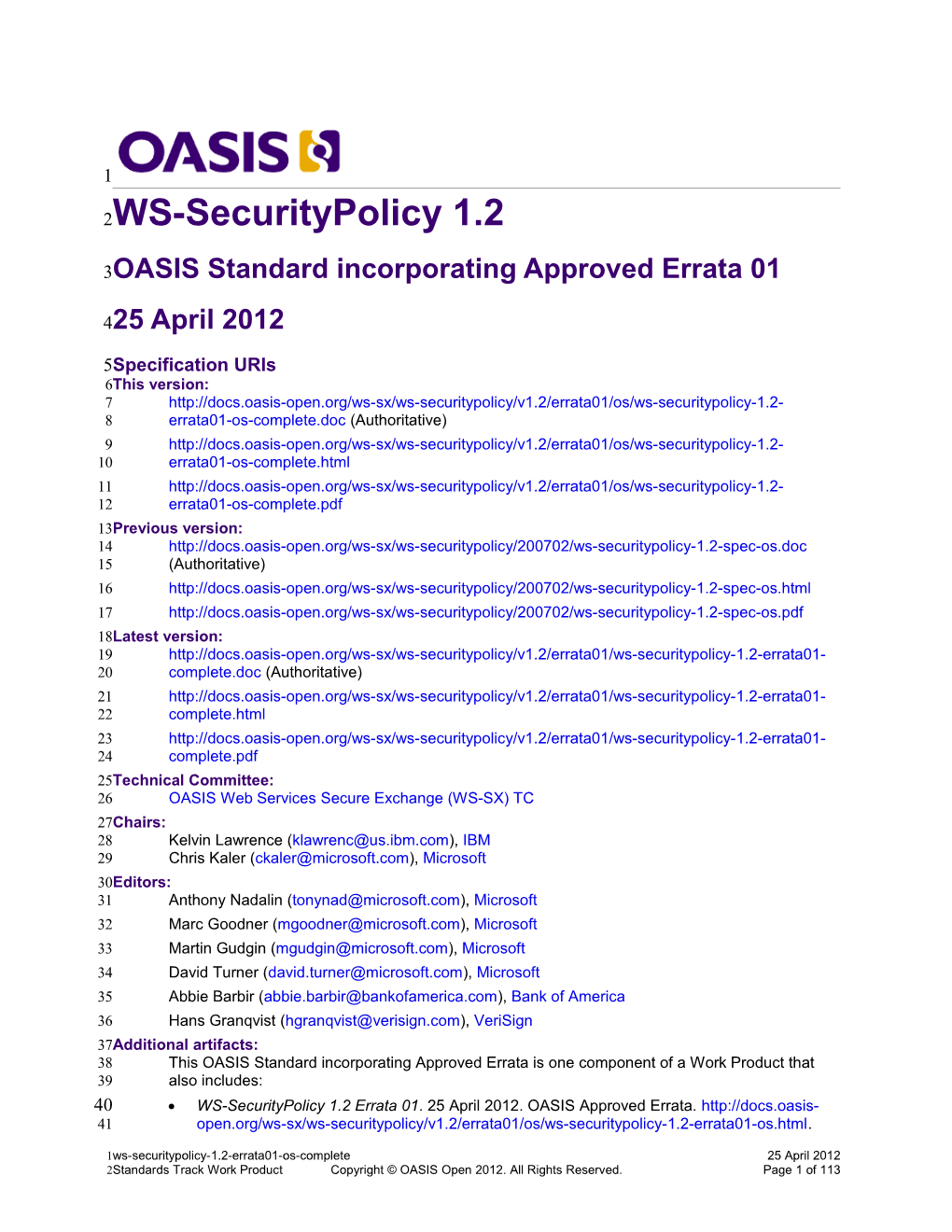 OASIS Standard Incorporating Approved Errata 01