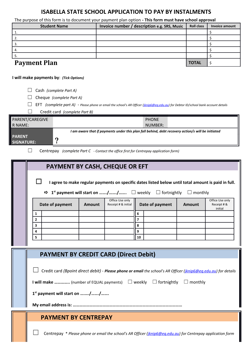 Payment Plan Application