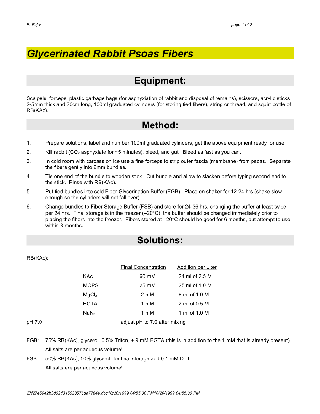 Glycerinated Rabbit Psoas Fibers