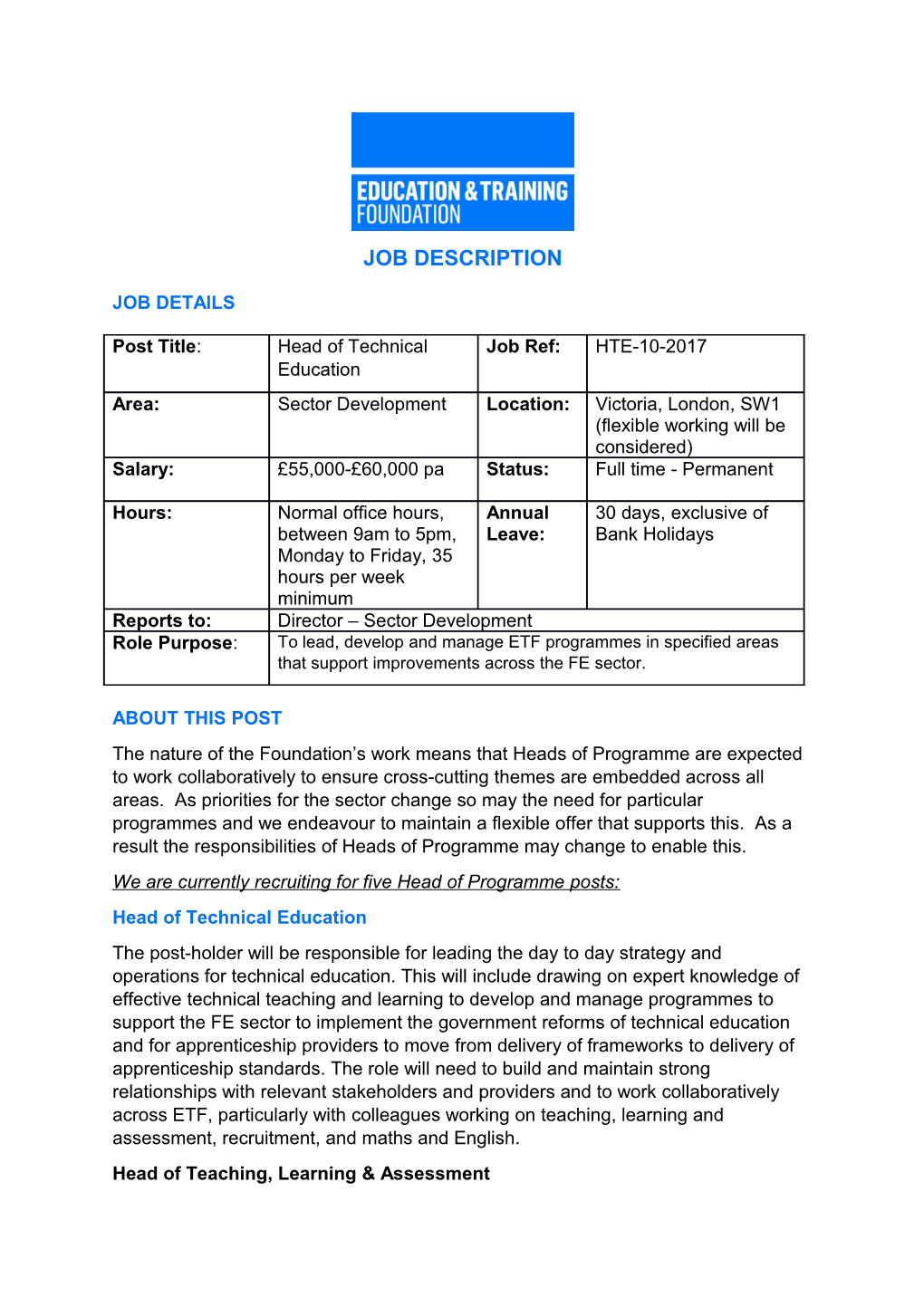 We Are Currently Recruiting for Five Head of Programme Posts s1