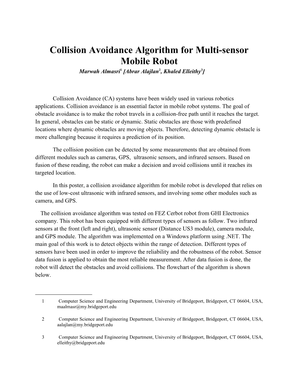 Collision Avoidance Algorithm for Multi-Sensor Mobile Robot