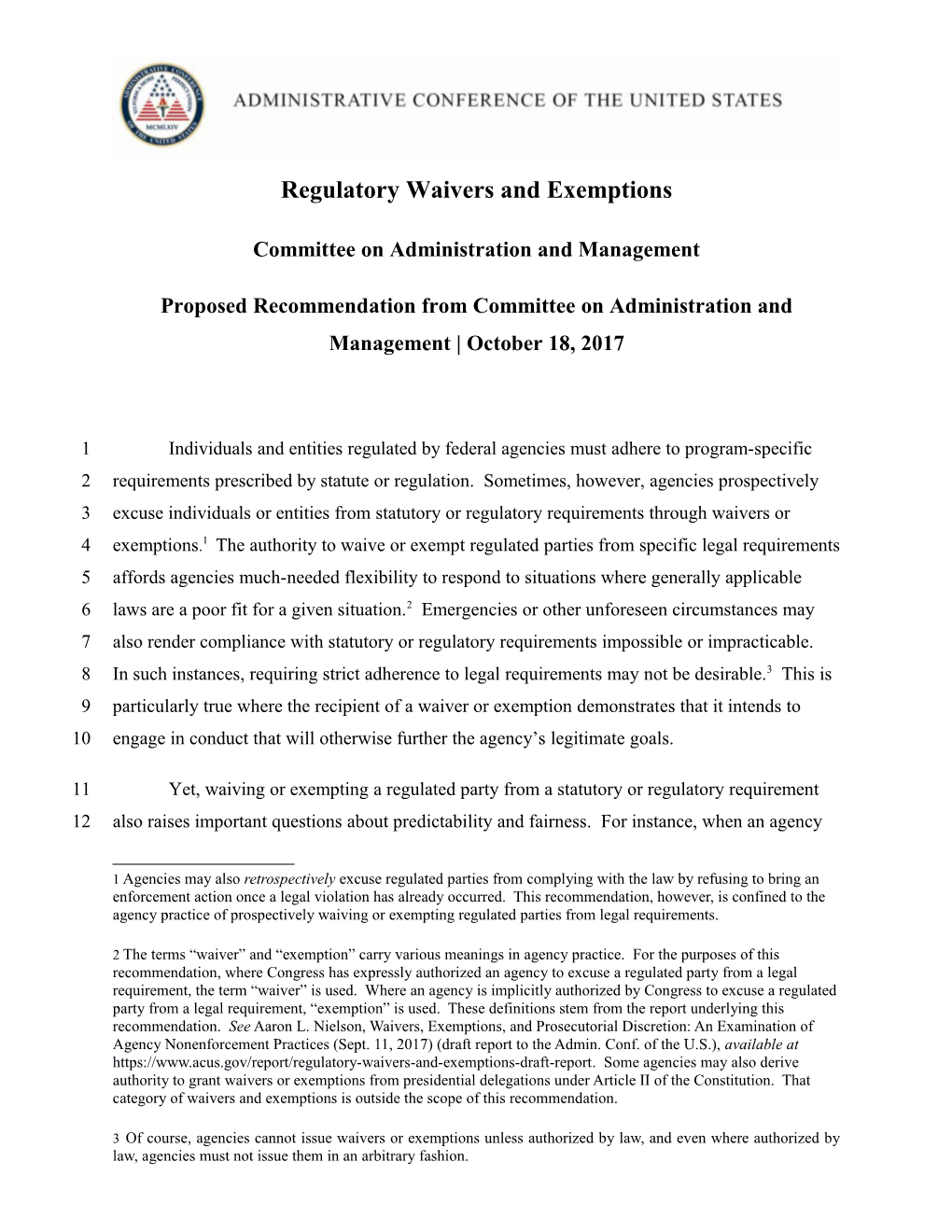 Regulatory Waivers and Exemptions